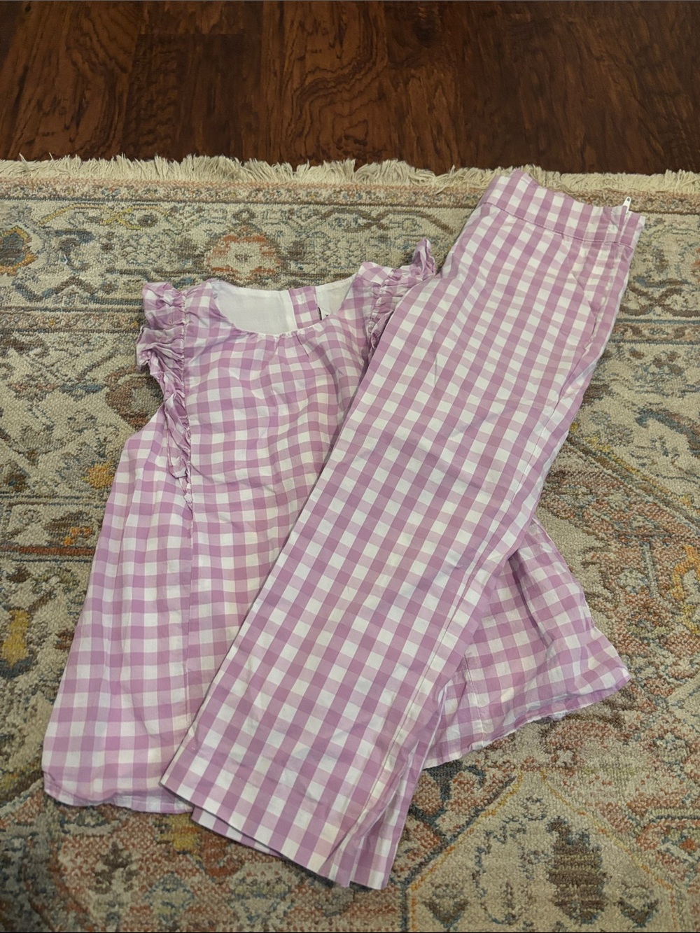 Janie and Jack Lavender and White Gingham Set with Ruffle Sleeves